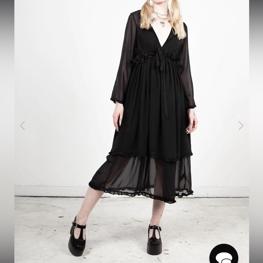 Disturbia Black Goth Sacrifice Floaty Maxi Dress Layered Ruffle Babydoll